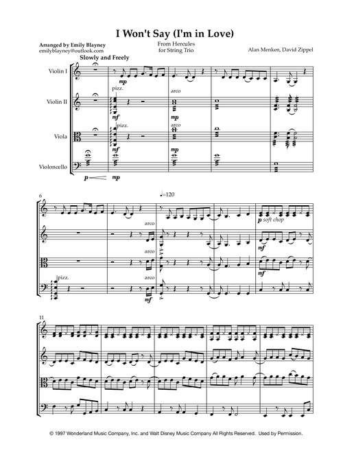 I Won't Say (I'm In Love) (Arr. Emily Blayney) - David Zippel, Alan Menken (String Ensemble)
