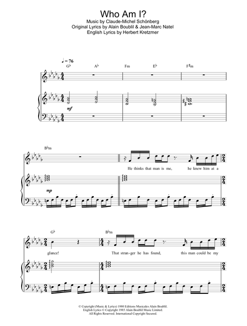 Who Am I? - Alain Boublil (Piano-Vocal-Guitar (Piano Accompaniment))