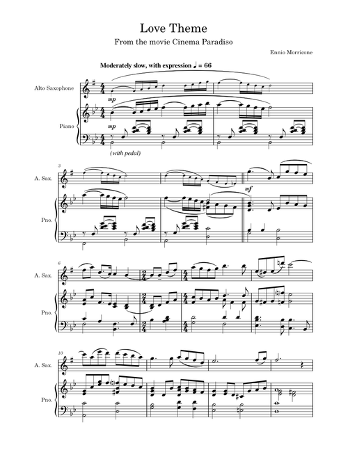 Love Theme (Tema D'Amore) (from Cinema Paradiso) – Ennio Morricone (alto saxophone and piano)