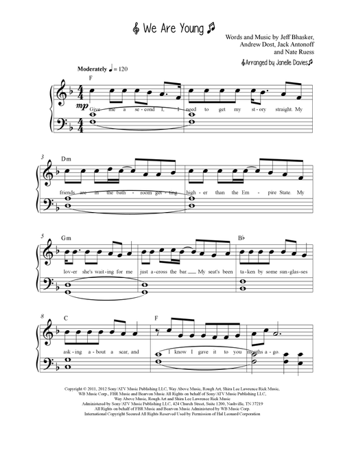 We Are Young (Arr. Janelle Davies) - Fun. Featuring Janelle Monae (Piano Vocal)
