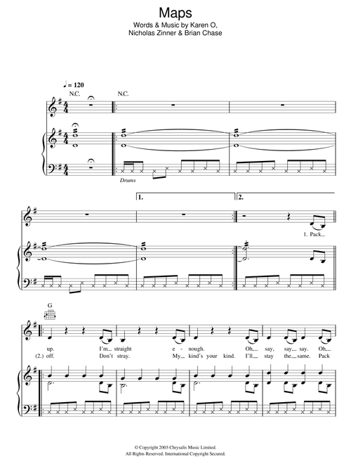 Maps - Yeah Yeah Yeahs (Piano-Vocal-Guitar (Piano Accompaniment))