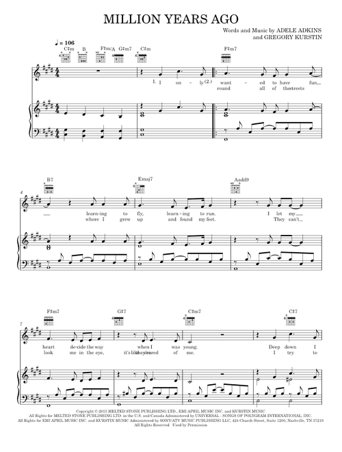 Million Years Ago - Adele (Piano-Vocal-Guitar)