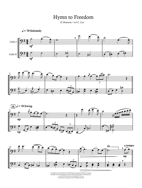 Hymn To Freedom (Arr. C Lee) - Oscar Peterson (Cello Duet)