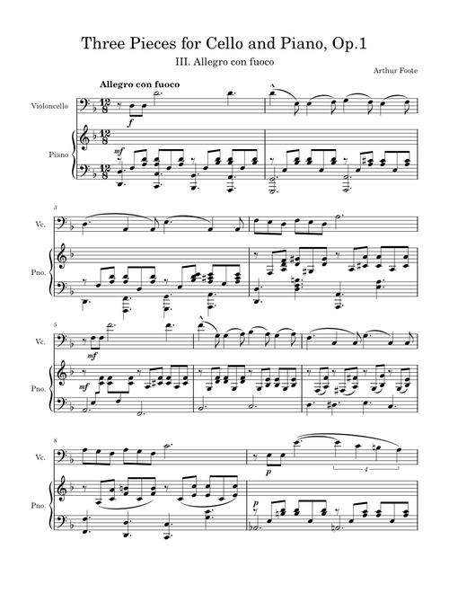 Three Pieces For Cello and Piano, Op. 1 – Arthur Foote