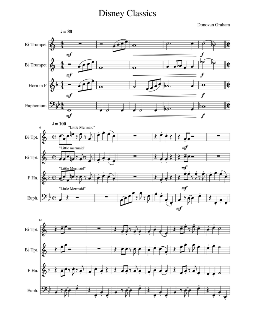 Disney Classics Sheet Music for Euphonium, Trumpet in b-flat, French ...