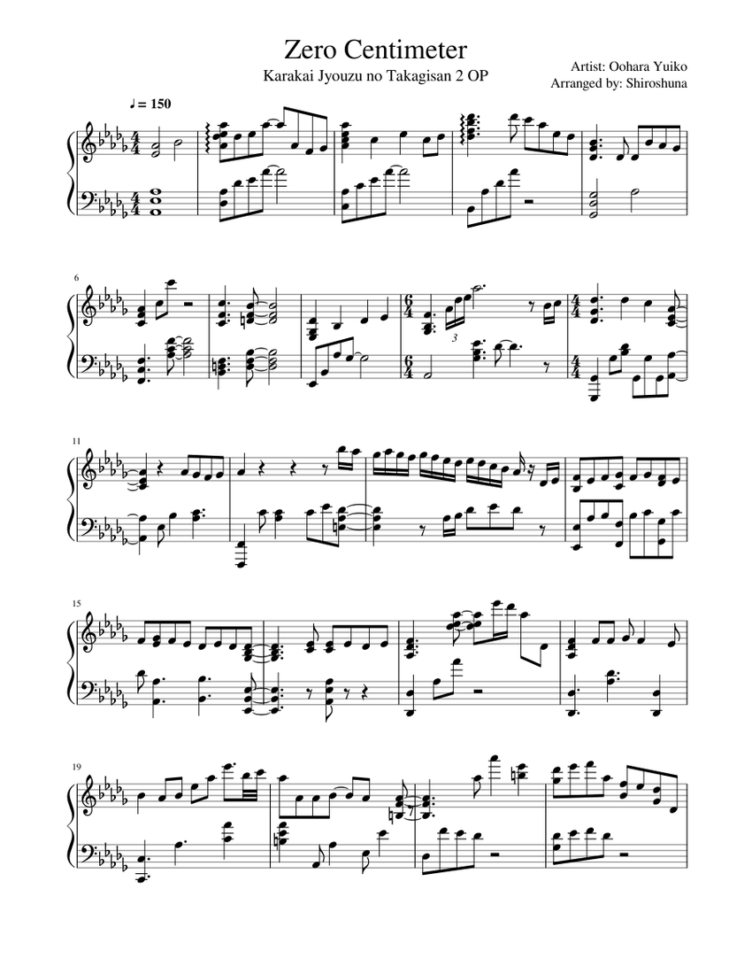 Zero Centimeter Sheet Music for Piano (Solo) | MuseScore.com