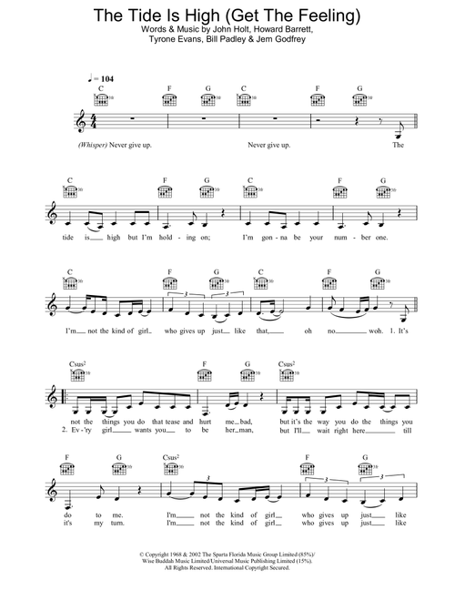The Tide Is High (Get The Feeling) - Atomic Kitten (Lead Sheet - Fake Book)