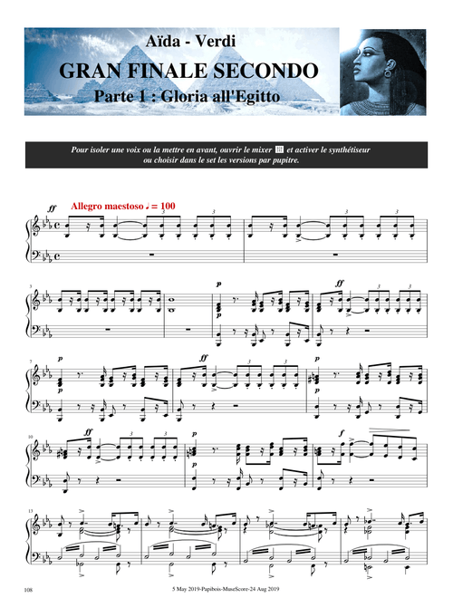 AÏDA de Verdi : Chœurs Partie 5/10 Gran finale 2 Parte 1 : Gloria all’Egitto