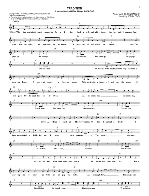 Tradition - Jerry Bock, Sheldon Harnick (Lead Sheet - Fake Book)