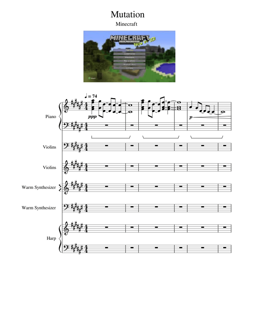 Mutation Full Note Mutation - Minecraft Sheet Music for Piano, Harp, Strings group ...