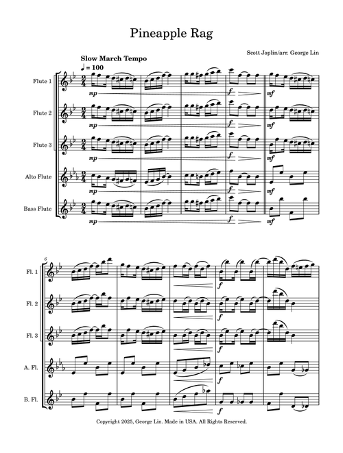 Pineapple Rag (Arr. George Lin) - Scott Joplin (Woodwind Ensemble)