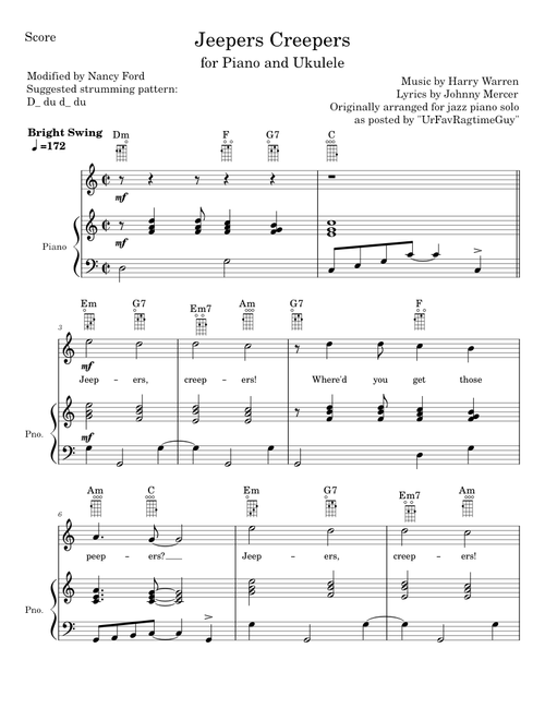 Jeepers Creepers – Harry Warren (Ukulele and Piano)