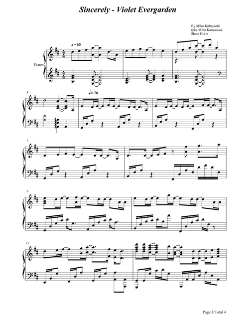 Sincerely (Arr. poon) - True (Piano Solo)