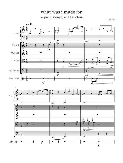 What Was I Made For? – Billie Eilish (piano, string quartet, bass drum)