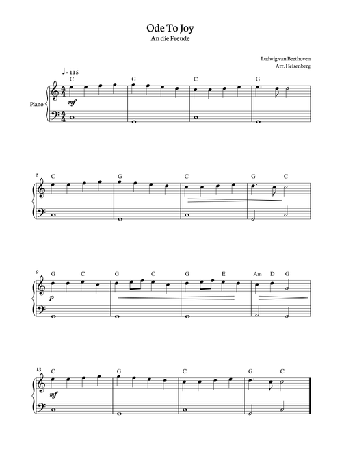 Beethoven - Ode To Joy for piano easy (Arr. Heisenberg) (Piano Solo)