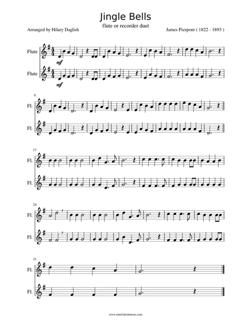 Jingle Bells: flute or recorder duet