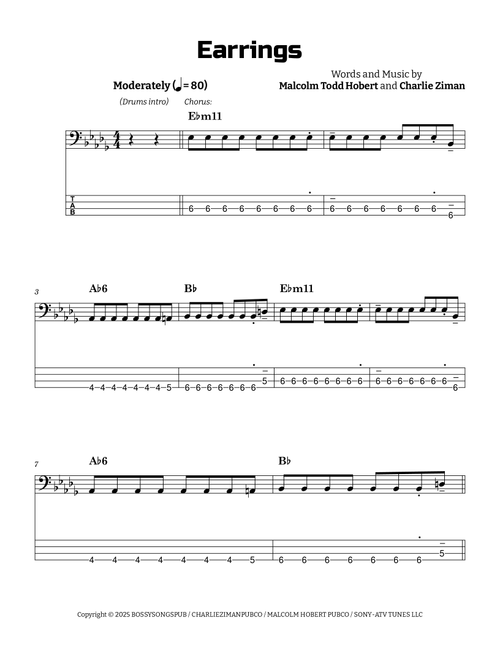 Earrings (Arr. Guilherme Correa) - Malcolm Todd Hobert, Charlie Ziman (Bass Tab)