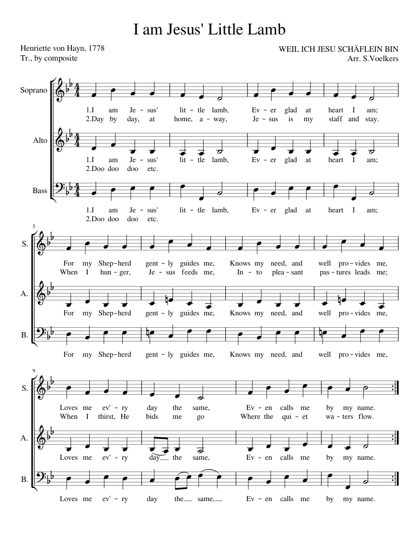 I am Jesus' Little Lamb Sheet Music for Soprano, Alto, Bass voice