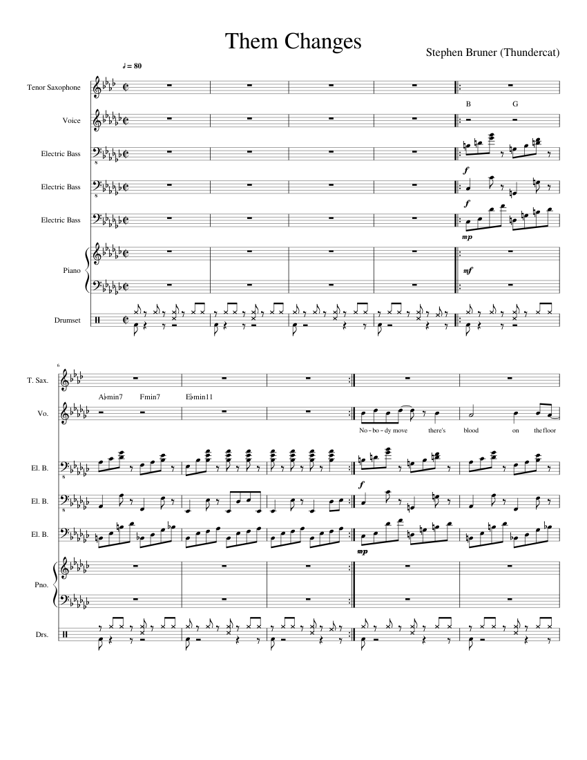 Thundercat - Them Changes Sheet Music with Chords for Piano