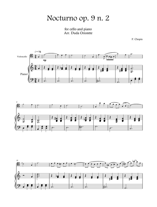 Nocturno op. 9 no. 2 (cello and piano - SIMPLIFIED) CHOPIN (Arr. Duda Oriontte) - F. Chopin (Cello and Piano)