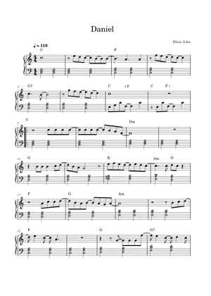 Daniel (Elton John) Sheet Music with Chords for Piano (Solo) easy ...