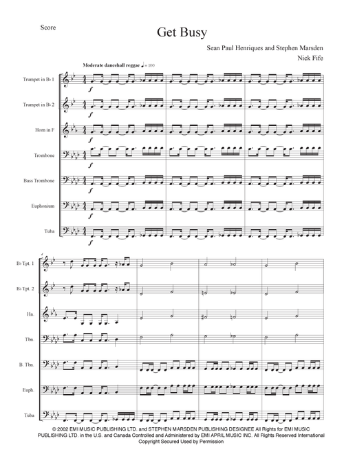 Get Busy (Arr. Nick Fife) - Sean Paul (Small Ensemble)
