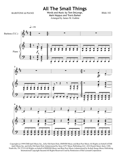 All The Small Things (Arr. James M. Guthrie, ASCAP) - Blink 182 (Instrumental Solo (with Piano Accompaniment))