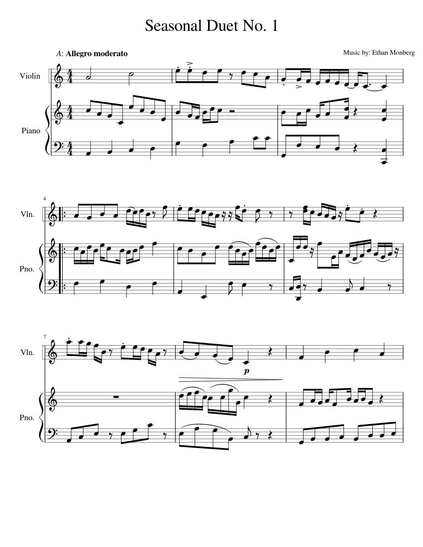 Seasonal Duet No. 1 Sheet music for Piano, Violin (Solo) | Musescore.com