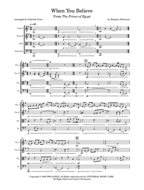 When You Believe (Arr. Gabriele Croci) - Whitney Houston And Mariah Carey (String Quartet)