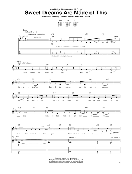 Sweet Dreams (Are Made Of This) - Marilyn Manson, Eurythmics (Guitar Tab)