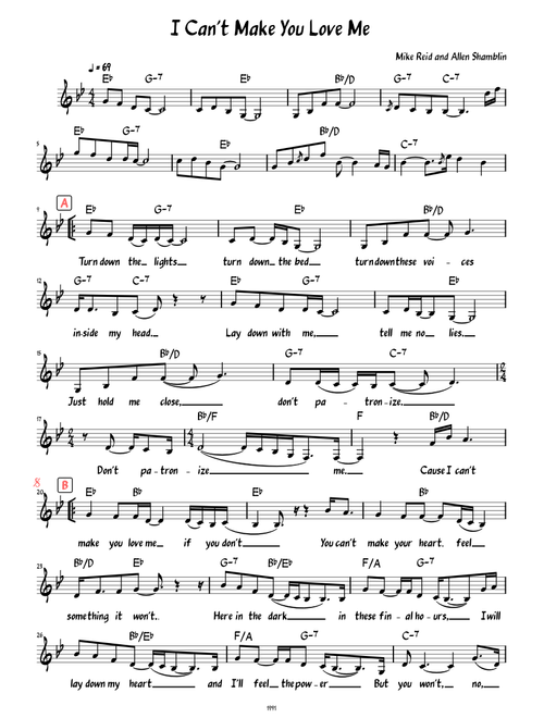 I Can't Make You Love Me (Lead sheet with lyrics )