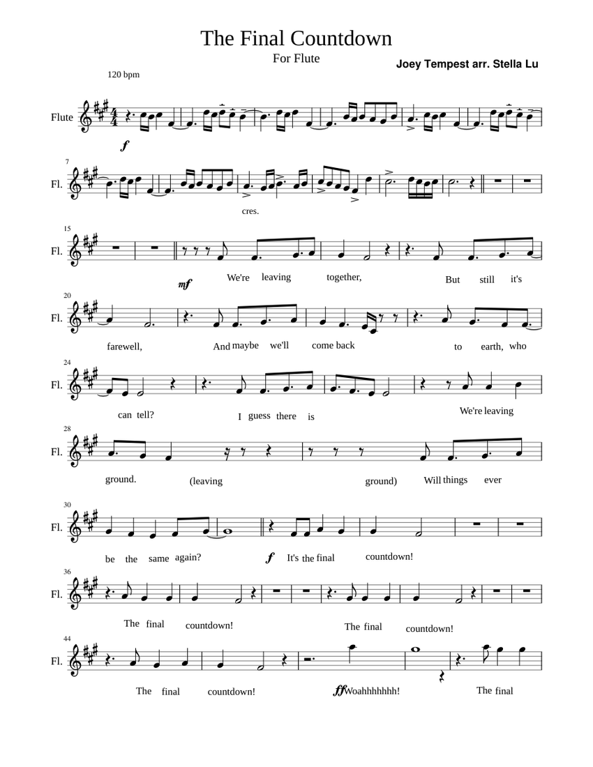 The Final Countdown Flute Sheet music for Flute (Solo)