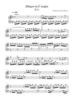 Klavierstück in C major, K. 9a/5a – Wolfgang Amadeus Mozart Sheet