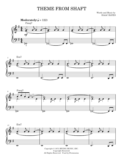 Theme from shaft - Isaac Hayes (Easy Piano)