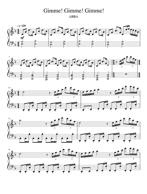 ABBA - Gimme! Gimme! Gimme! [Piano]
