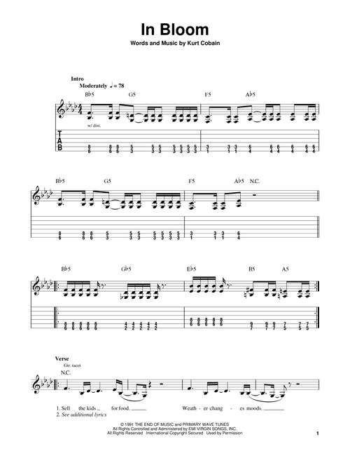 In Bloom - Nirvana (Easy Guitar with TAB)