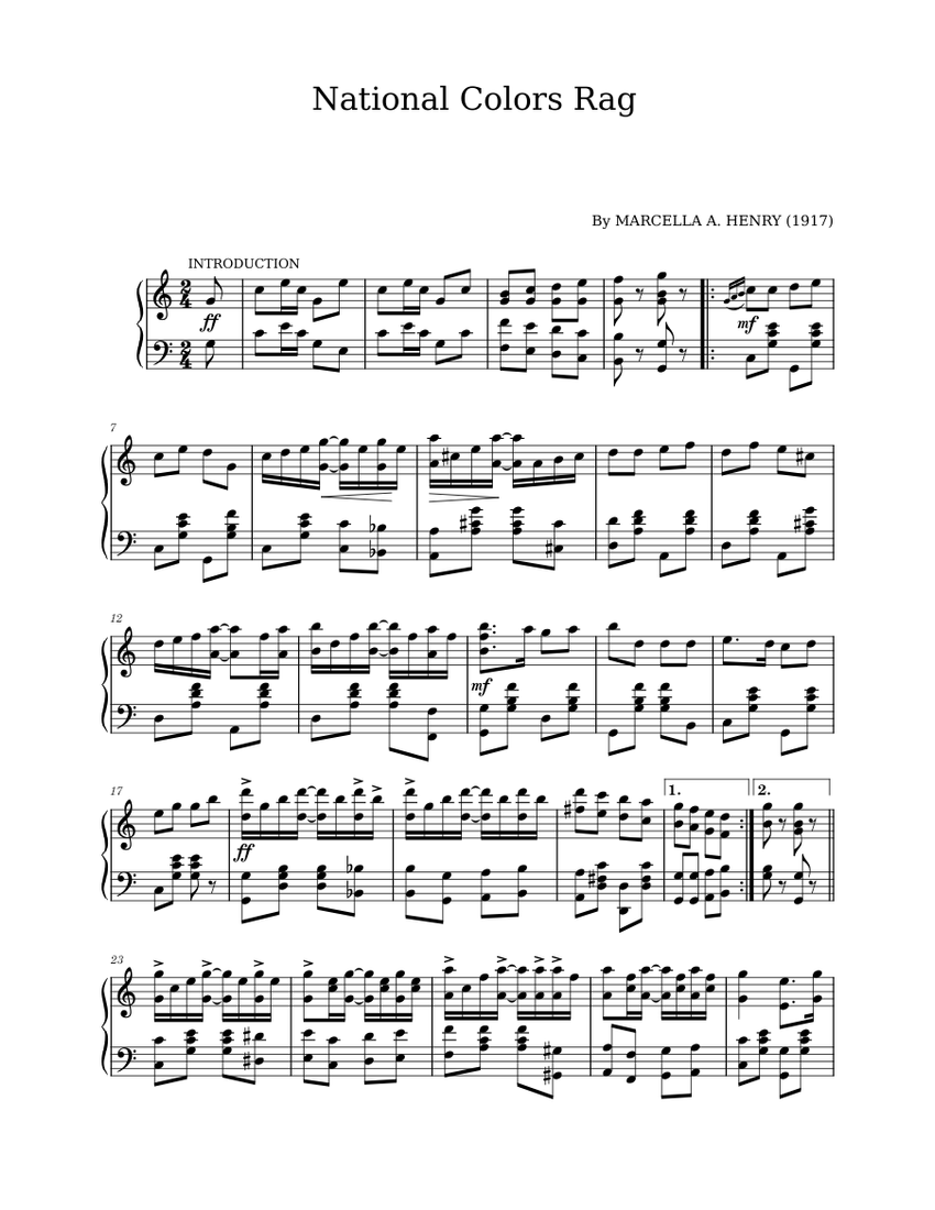 Color Rag Sheet National Colors Rag by Marcella A. Henry (1917) Sheet music for Piano ...