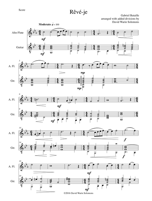 Rêvé-je (Am I Dreaming?) for alto flute and guitar (Arr. David Warin Solomons) - Gabriel Bataille (Instrumental Duet)