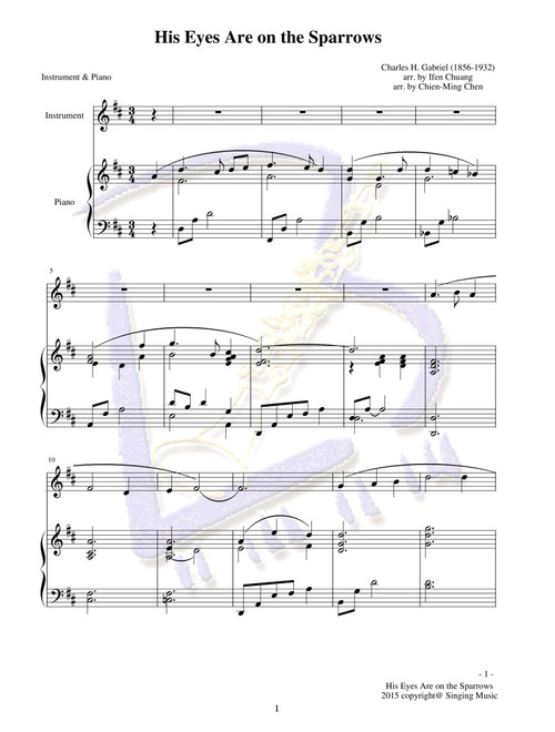 His Eyes Are on the Sparrows, for Instrument & Piano (Arr. Ifen Chuang, James Chen) - James Chen Ifen Chuang (Large Ensemble)