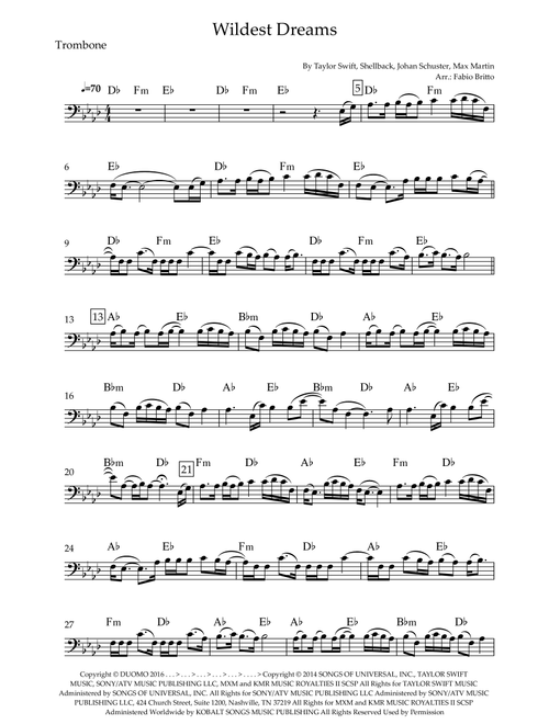 Wildest Dreams (Arr. Fabio Britto) - Taylor Swift (Trombone Solo)