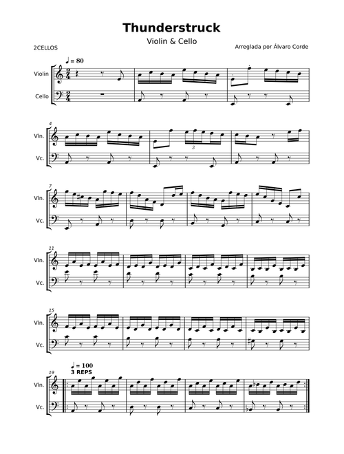 Thunderstruck - 2CELLOS (Violin & Cello)