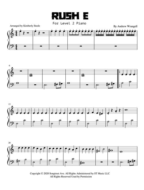 Rush E (Arr. Kimberly Steele) - Andrew Wrangell (Easy Piano)