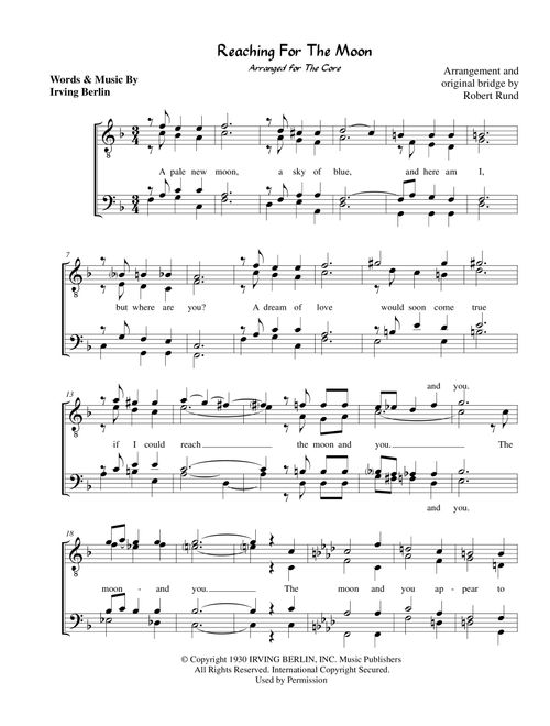 Reaching For The Moon (Arr. Robert Rund) - Irving Berlin (Choral, TTBB)