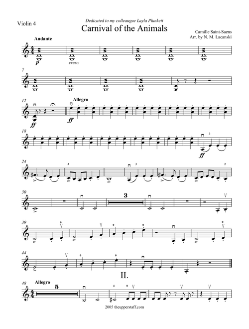 Carnival of the Animals (Arr. Nick Lacanski) - Saint-Saens, Camille (Violin Solo)