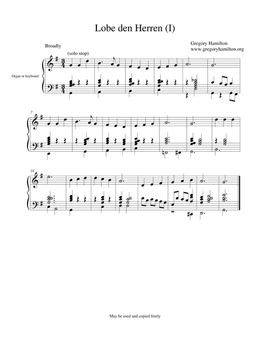 Lobe den Herren - Alternate Harmonization, (2) (Arr. Gregory Hamilton) (Organ)