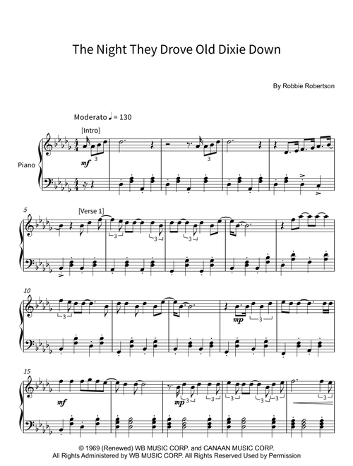 The Night They Drove Old Dixie Down (Arr. soundnotation) - Joan Baez (Piano Solo)