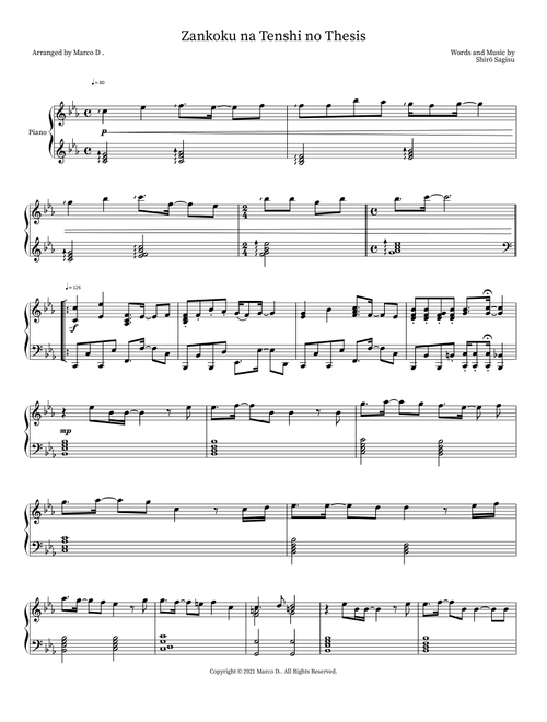 Zankoku na Tenshi no Thesis (Arr. Marco D .) - Yoko Takahashi (Piano Solo)