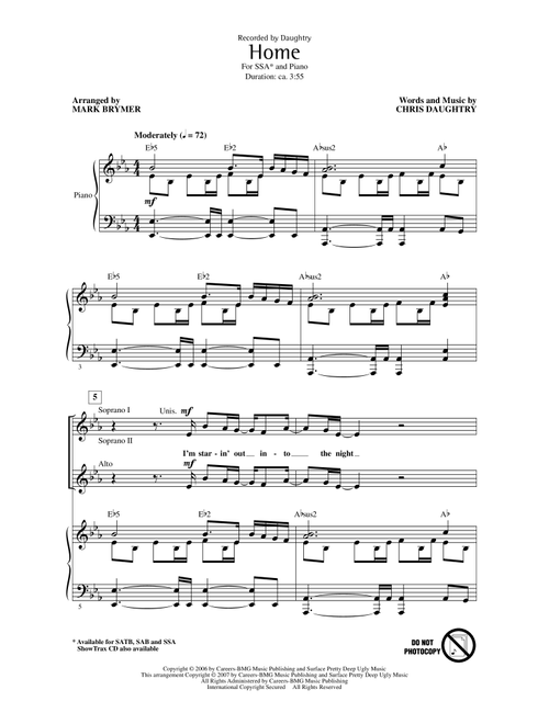 Home (Arr. Mark Brymer) - Daughtry (Choral, SSA)