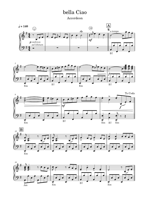 Bella ciao – La Casa de Papel Bella ciao (for accordion)