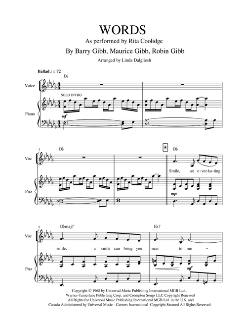 Words (Arr. Linda Dalgliesh) - Bee Gees (Piano Vocal)